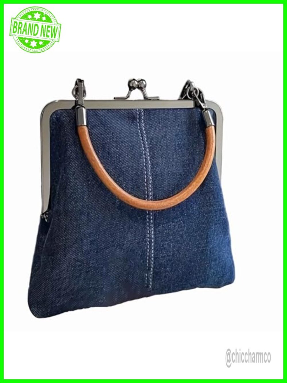 Denim Crossbody Mini Tote Bag Kiss Lock Purse Women Handbag